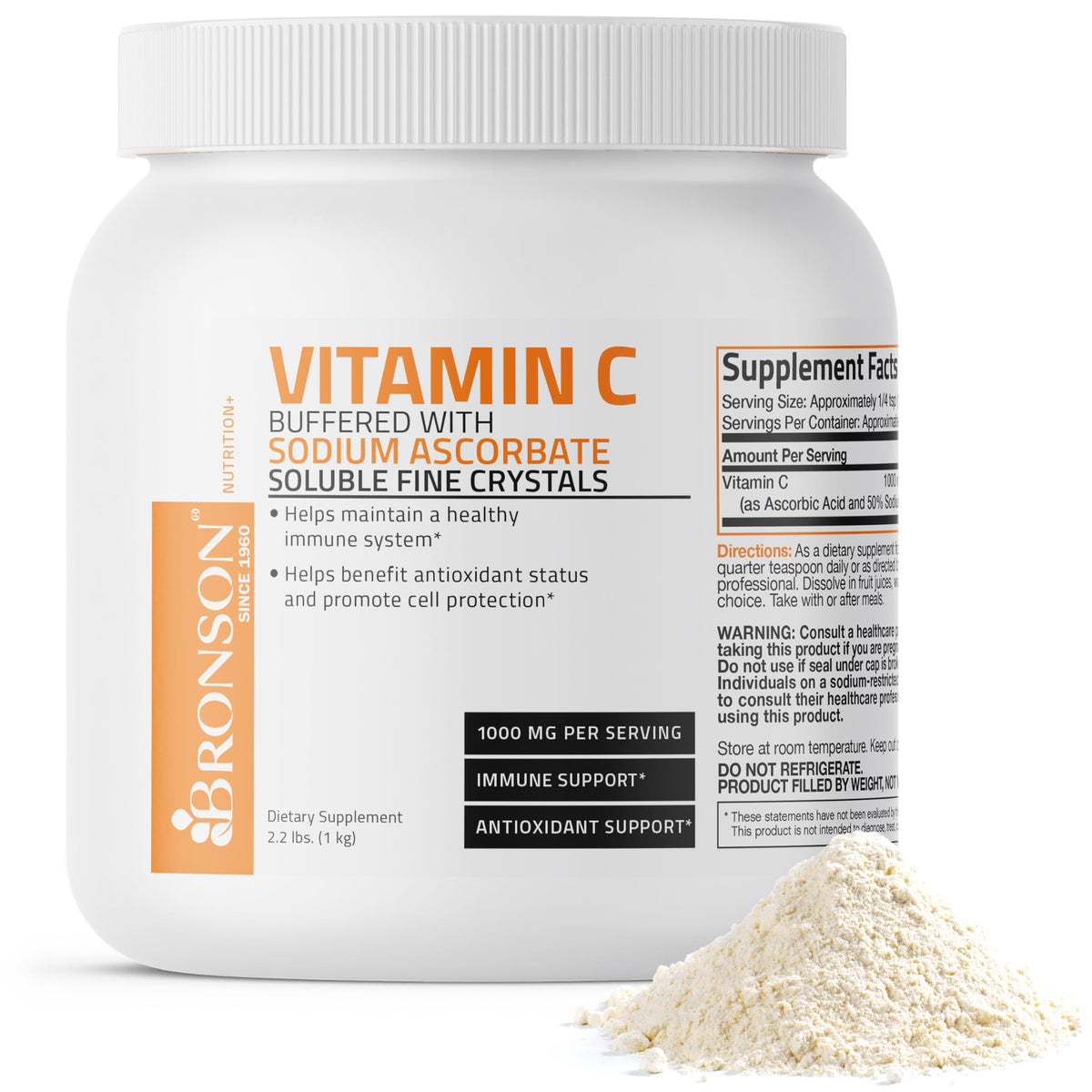 Bronson Buffered Vitamin C powder bottle for easy daily immune support.