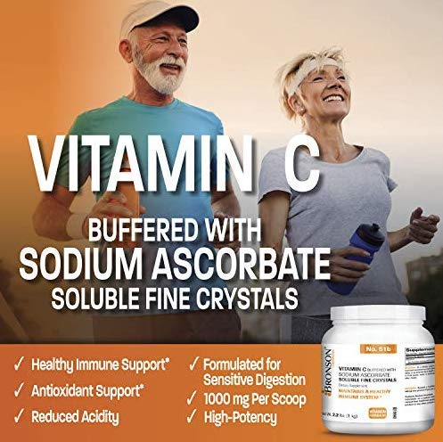 Bronson Buffered Vitamin C powder dissolving in water for daily use.