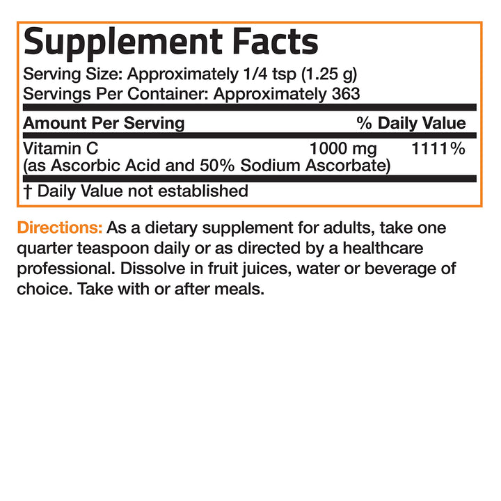 Bronson Buffered Vitamin C Powder measuring spoon illustrating accurate dosing
