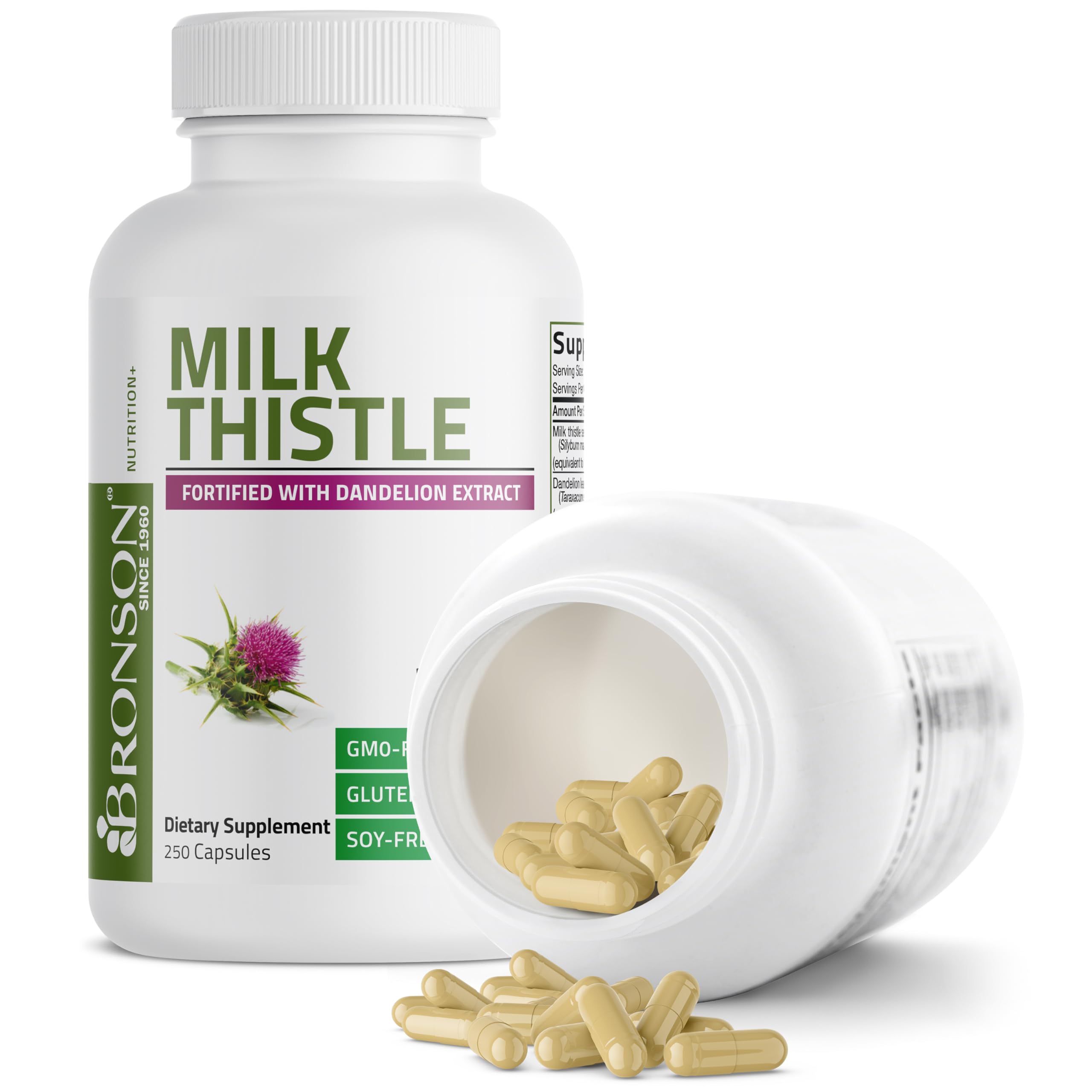 Bronson Milk Thistle capsules neatly arranged for a simple wellness routine.