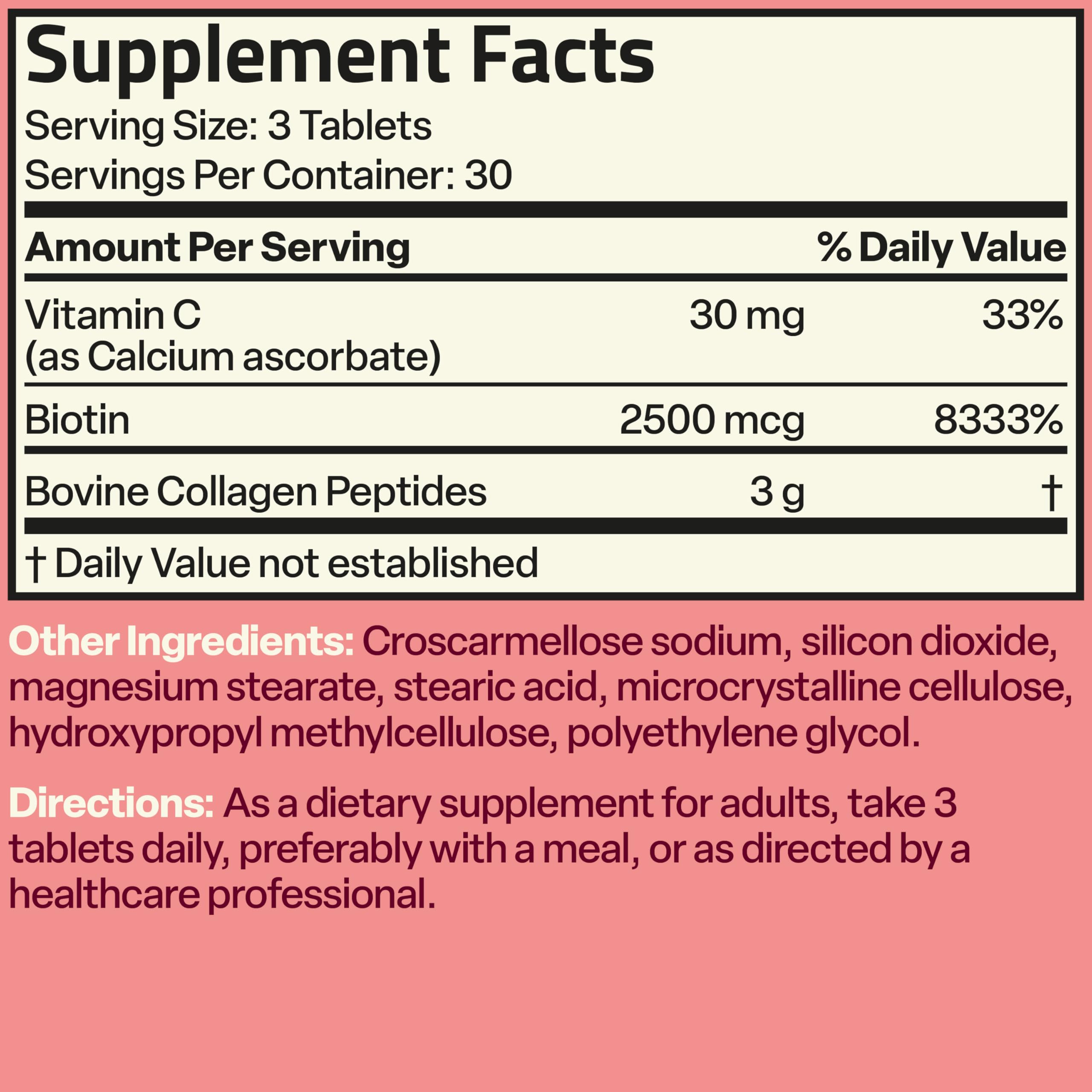 Bronson Collagen Peptides with Biotin and Vitamin C supplement facts
