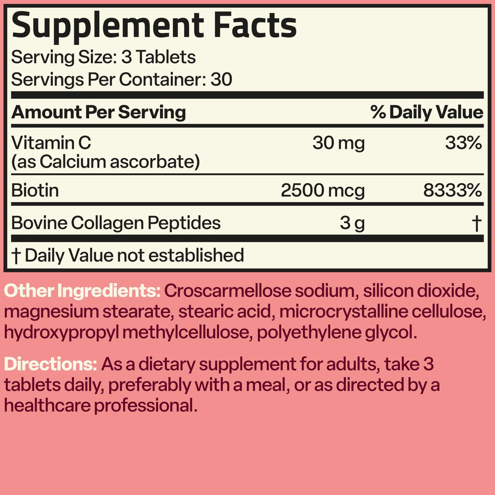 Bronson Collagen Peptides with Biotin and Vitamin C supplement facts
