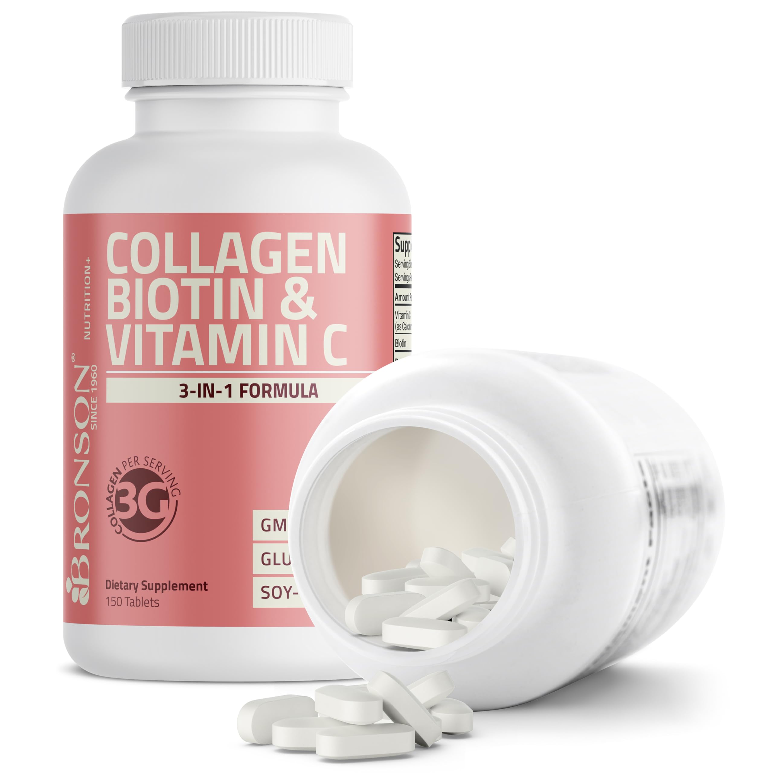 Bronson Collagen Peptides non-GMO gluten-free soy-free claim on packaging.