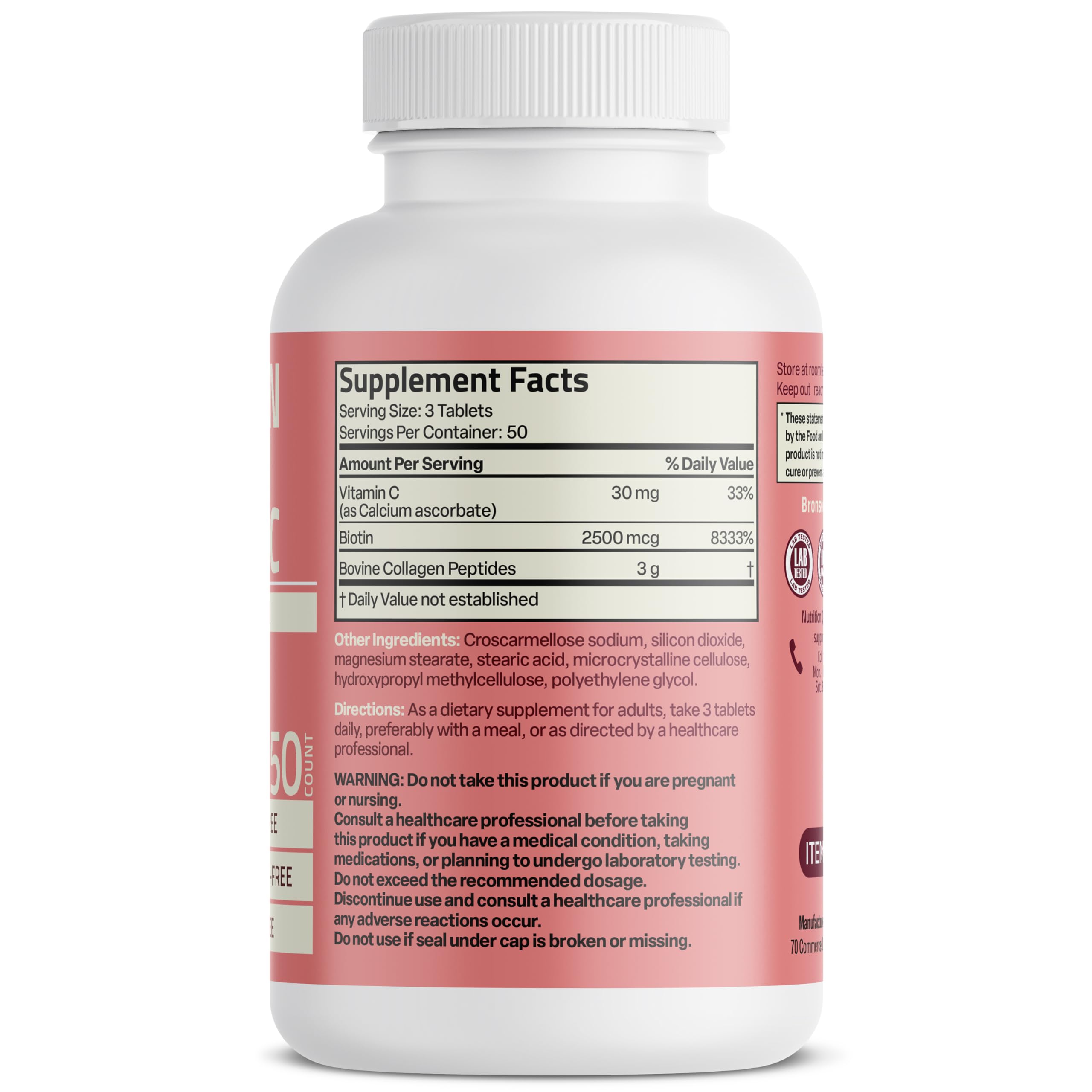 Bronson Collagen Peptides tablets close-up showing easy daily dosing.