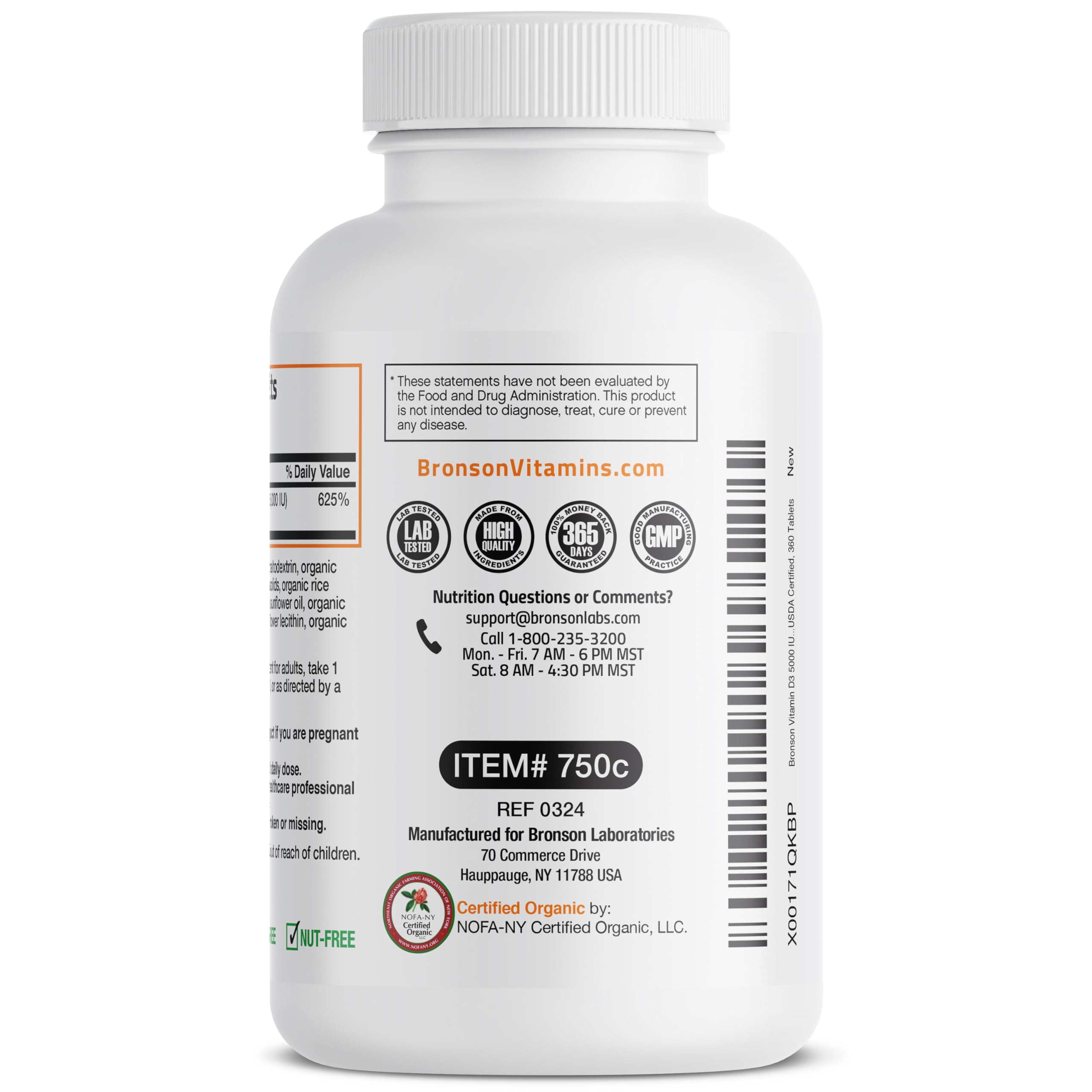 Bronson D3 close-up tablet details showing smooth texture for easy swallowing.