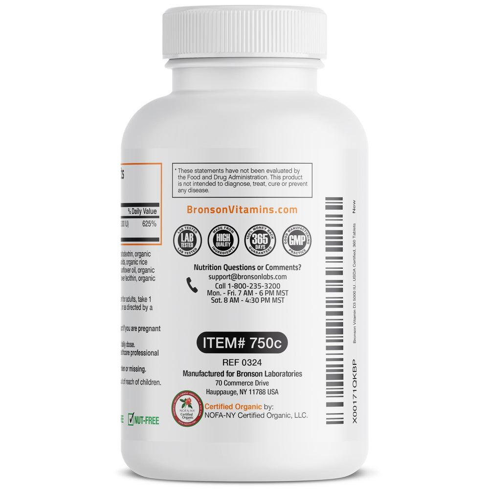 Bronson D3 close-up tablet details showing smooth texture for easy swallowing.