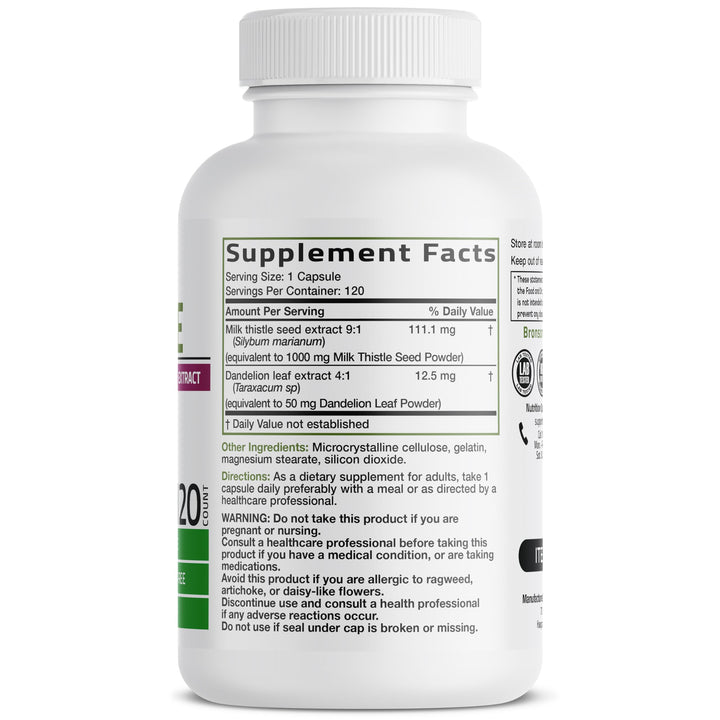 Bronson Dandelion extract capsules shown for detox and antioxidant support.
