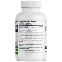 Bronson Elderberry capsules closeup highlighting 4:1 extract and high potency