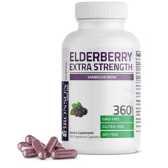 Bronson Elderberry Extra Strength bottle with capsules for potential immune support and antioxidant protection