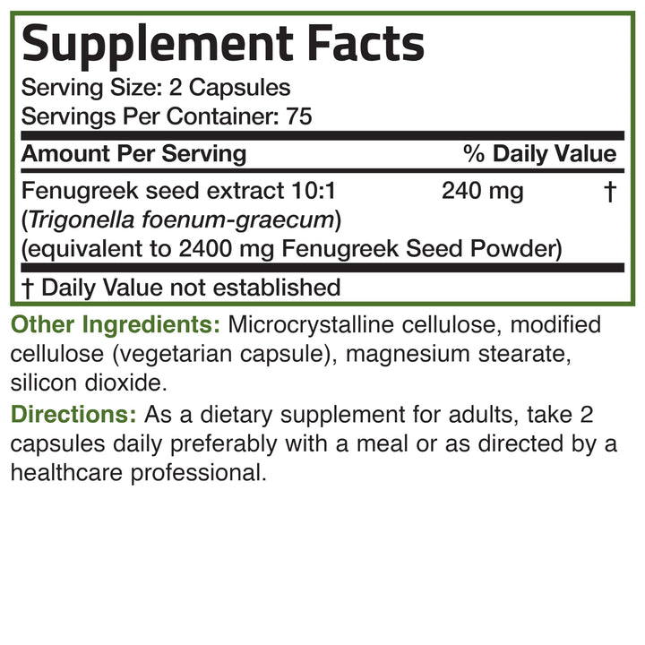 Bronson fenugreek seed powder capsules bottle on wooden surface for everyday use.