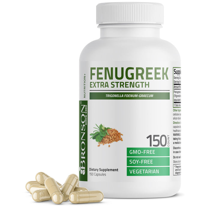 Bronson fenugreek seed powder capsules bottle for daily wellness.