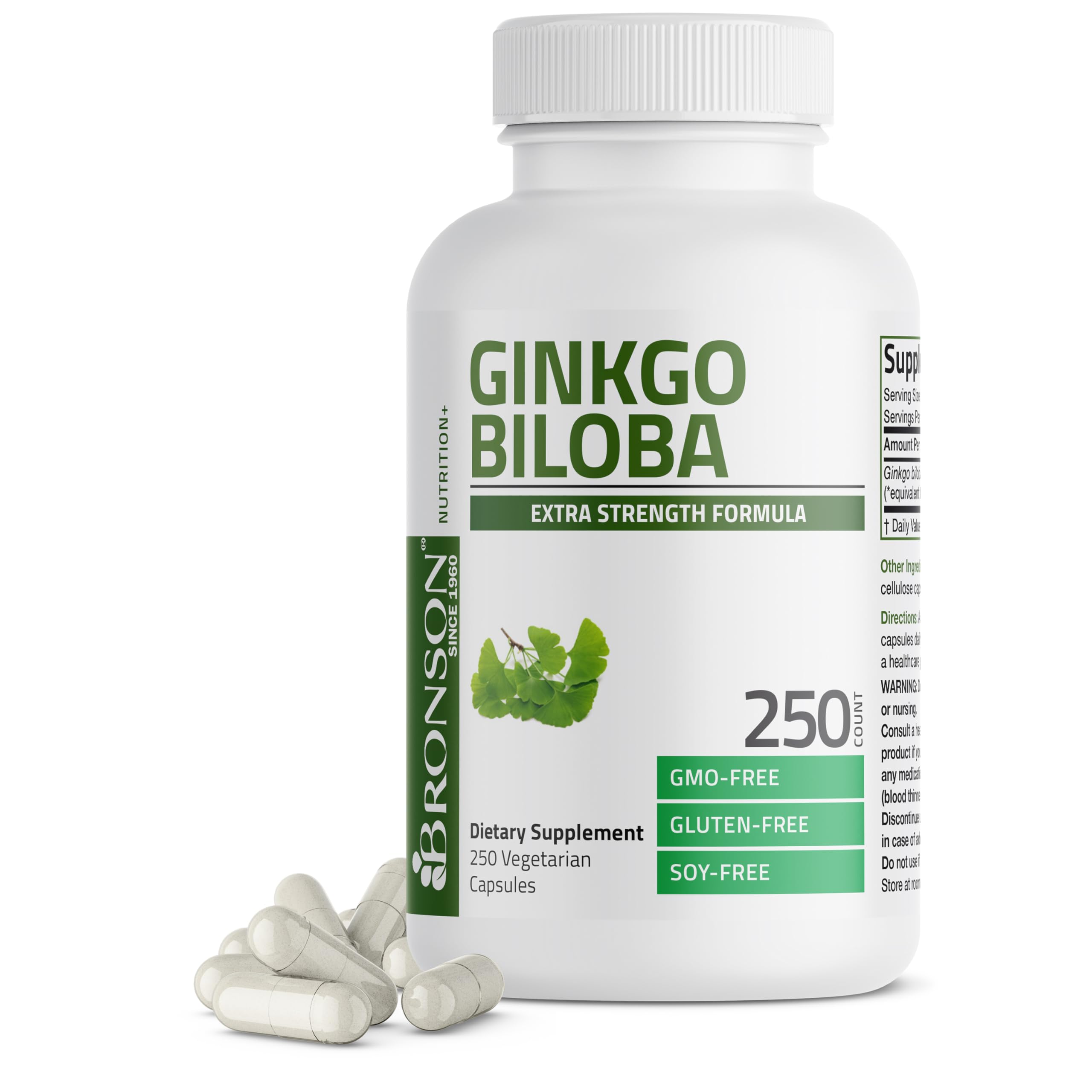 Bronson Ginkgo Biloba Extra Strength bottle front for brain support.