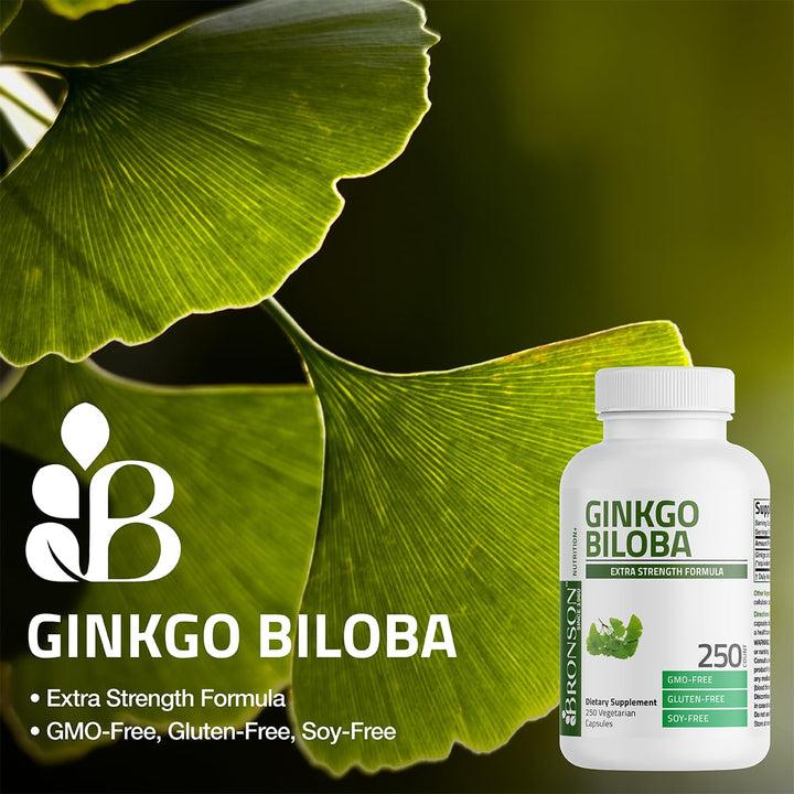 Bronson Ginkgo Biloba capsules close-up emphasizes vegetarian capsules.