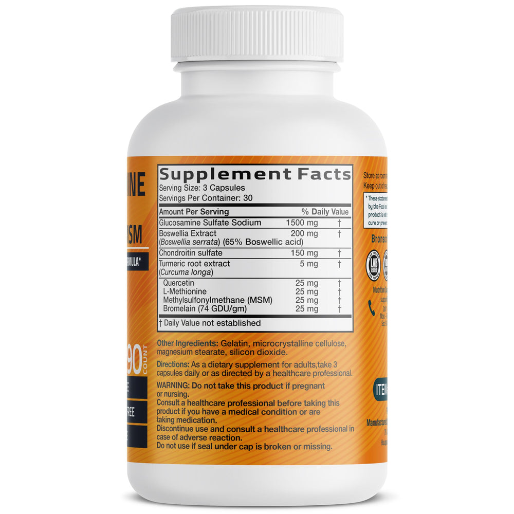 Close-up of Bronson capsules showing the advanced joint health formula.