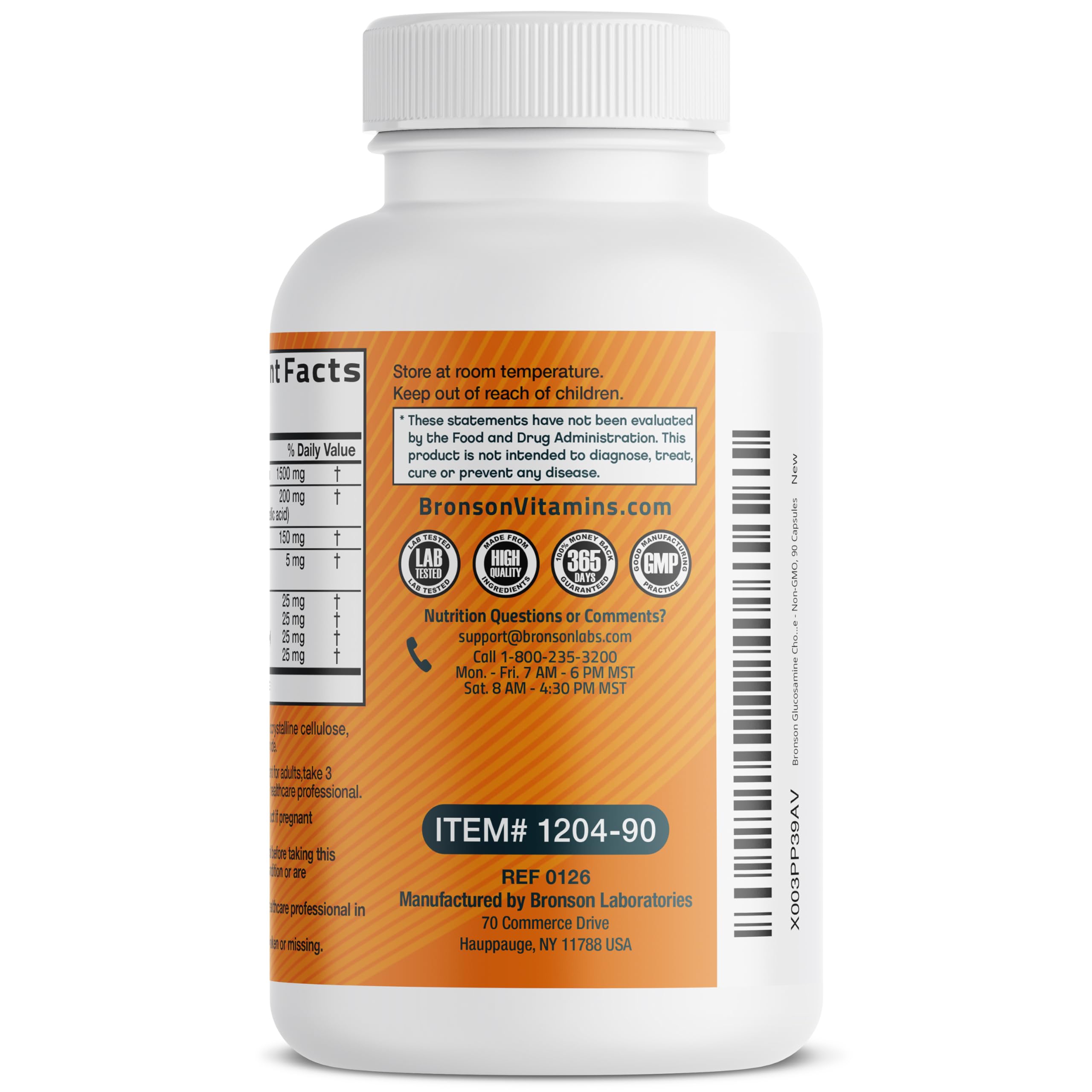 Bronson bottle seal highlighting shellfish-free glucosamine.