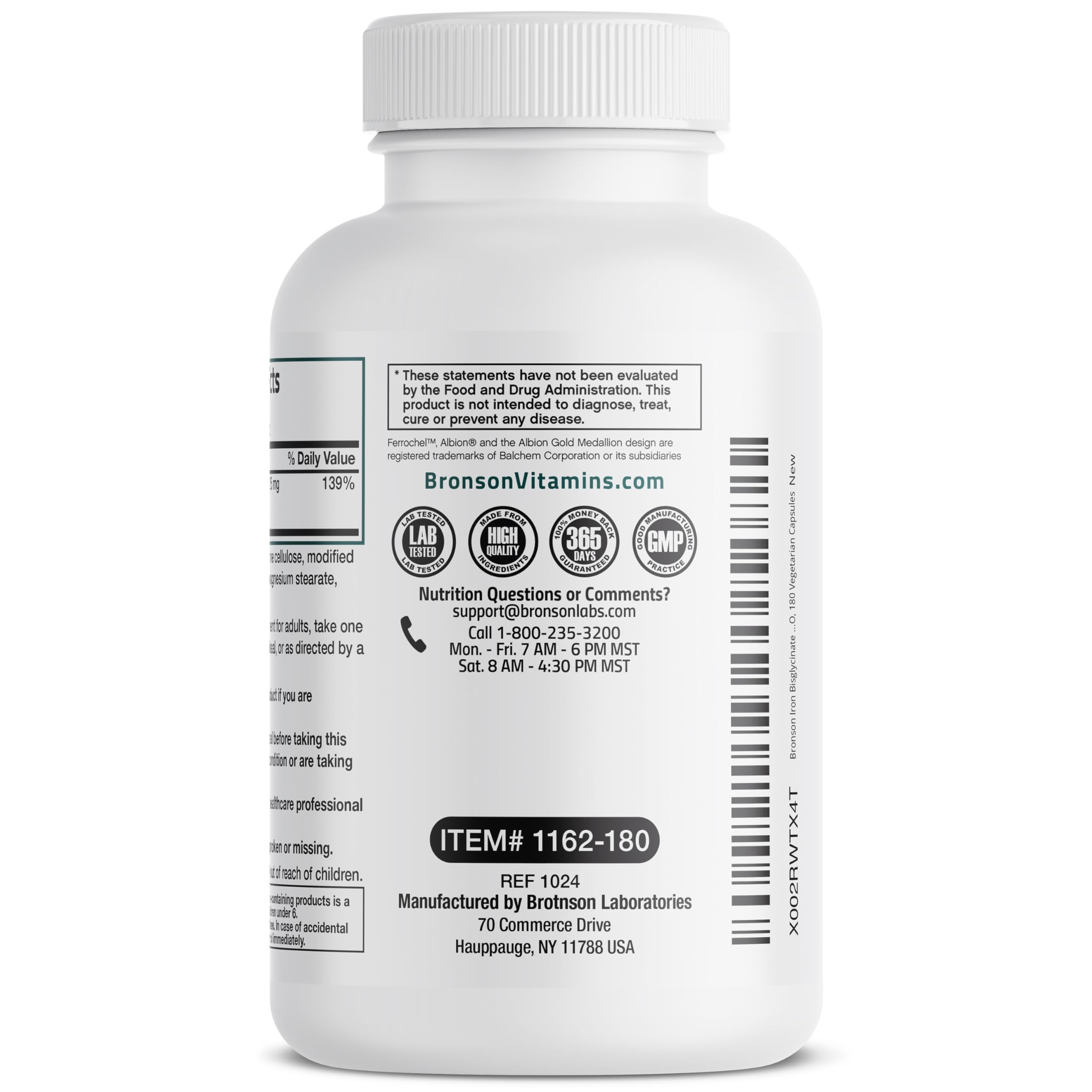 Bronson Iron Bisglycinate 25 mg gluten-free icon; suitable for sensitive diets