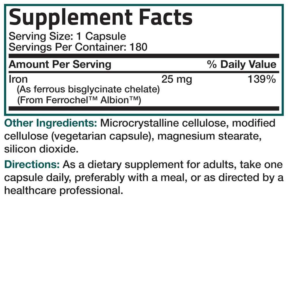 Bronson Iron Bisglycinate 25 mg soy-free icon; clean formula