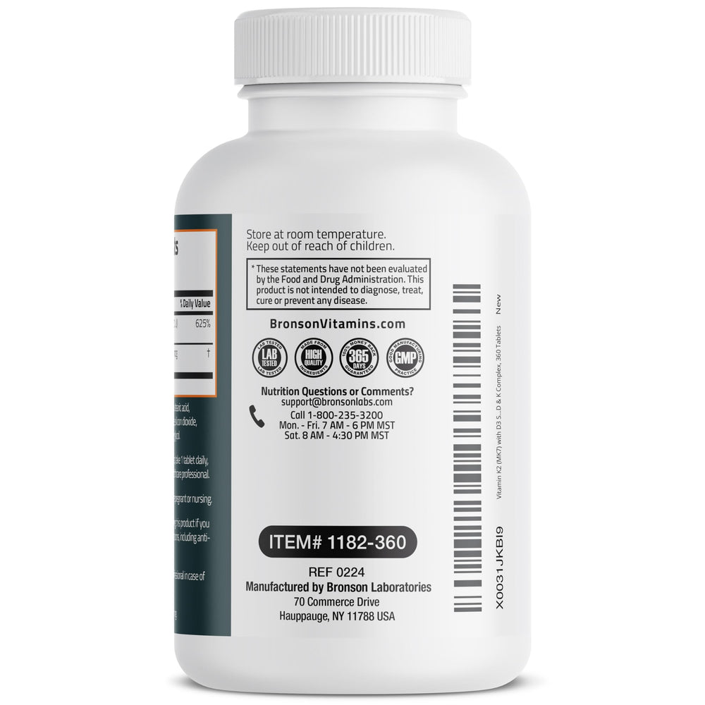 Bronson K2 D3 MK-7 daily dosage supports consistent use.