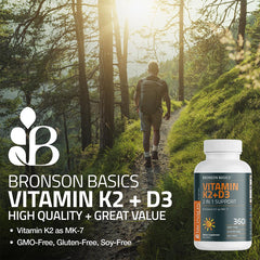 Bronson K2 D3 MK-7 label close-up highlighting vitamin blend.