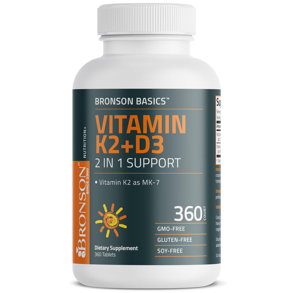 Bronson K2 D3 MK-7 packaging box emphasizes Non-GMO formula.
