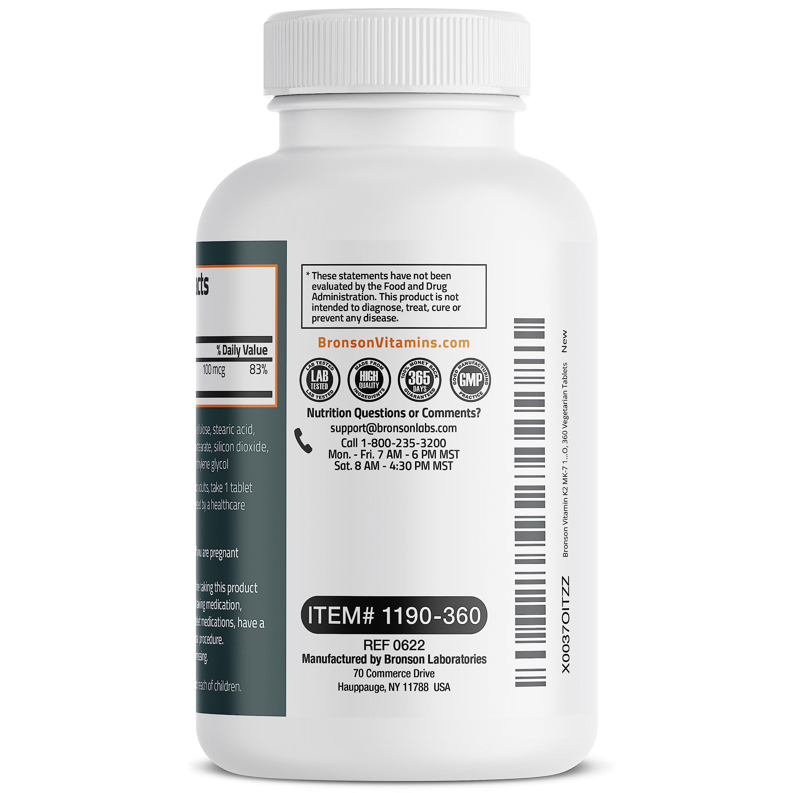 Bronson K2 MK-7 label highlights quality and soy-free formulation.