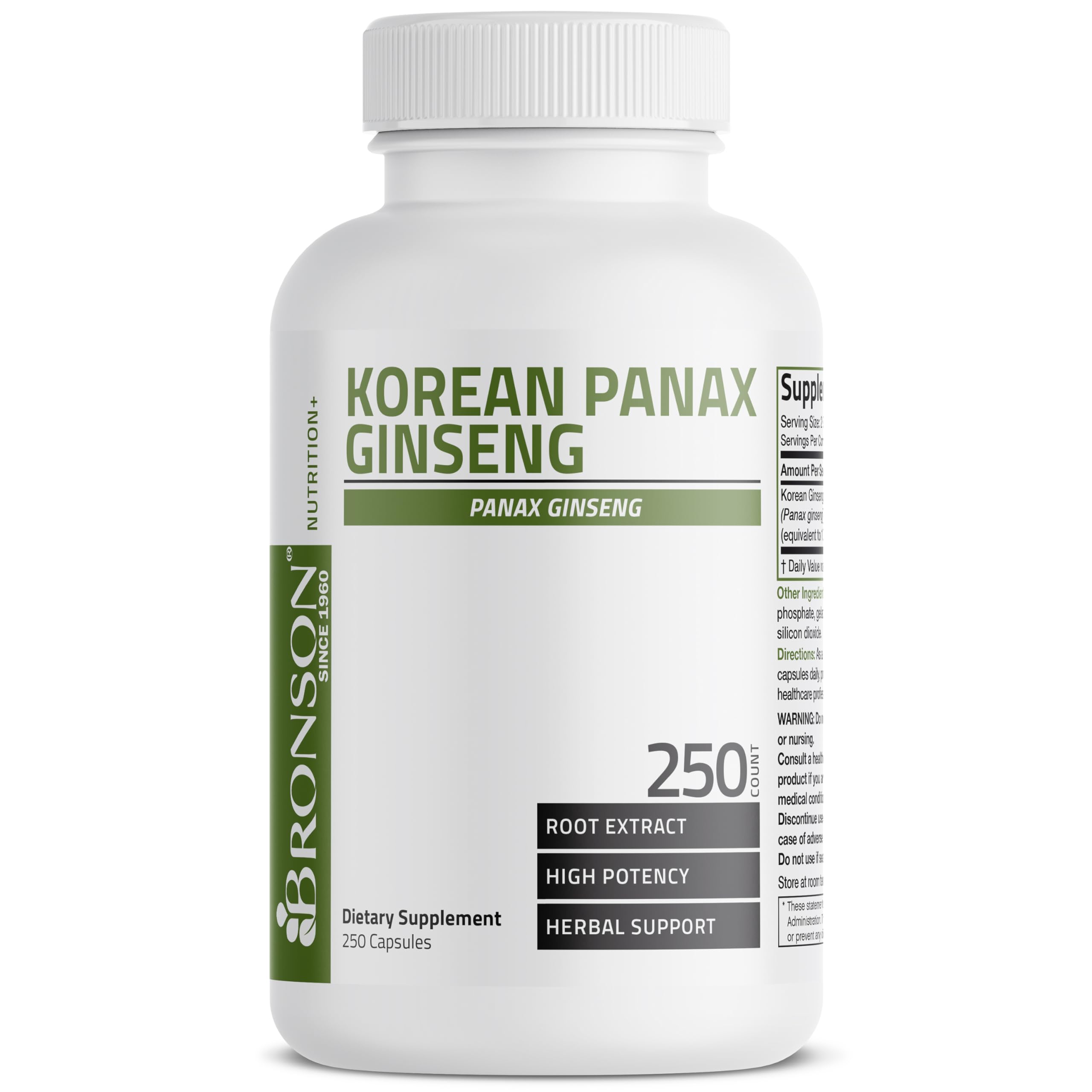 Bronson Korean Panax Ginseng label front showing trusted heritage.