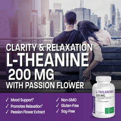 Bronson L-Theanine 200mg bottle side view highlights premium calm-support formula