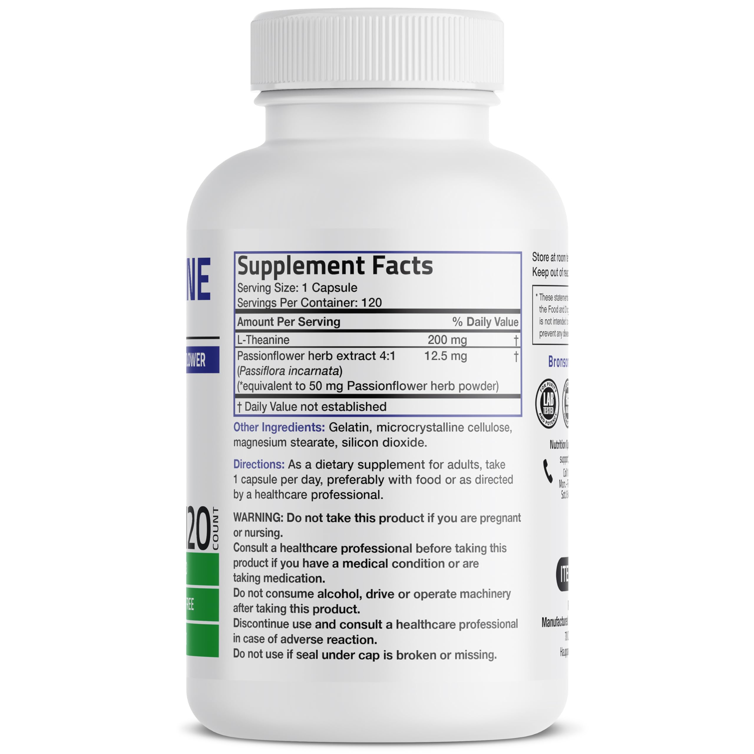 Bronson L-Theanine capsules with passion flower support relaxed alertness