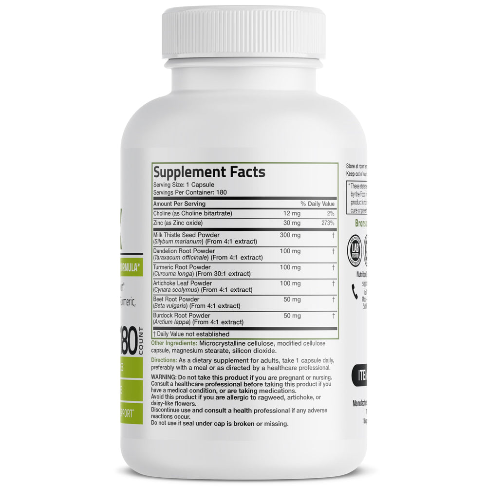 Close-up of Bronson Liver Detox capsules highlighting vegetarian formula.