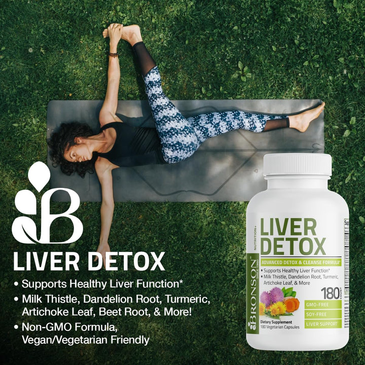 Bronson Liver Detox label close-up highlighting non-GMO and vegan notes