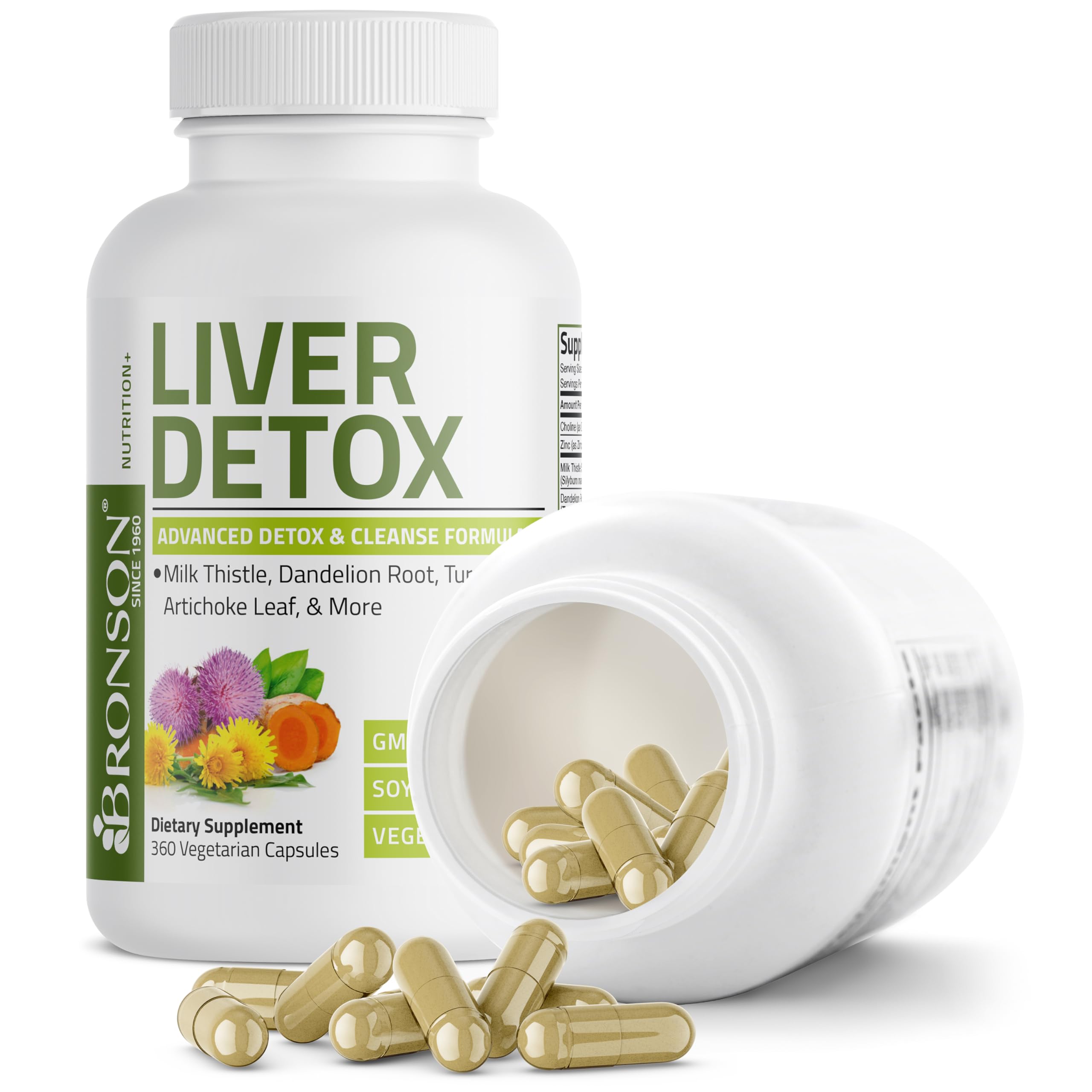 Bronson Liver Detox turmeric root closeup hints golden spice synergy for body wellness.