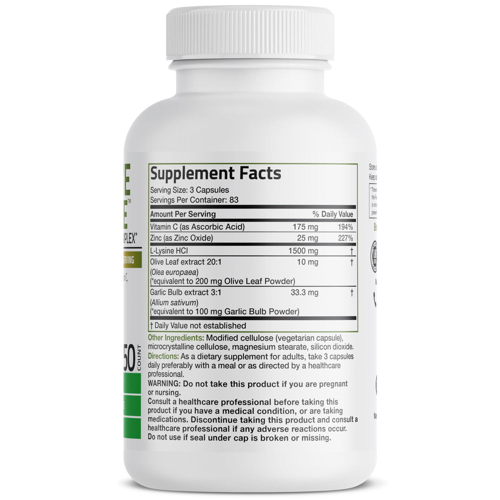 Bronson L-Lysine Defense bottle back label with ingredient details