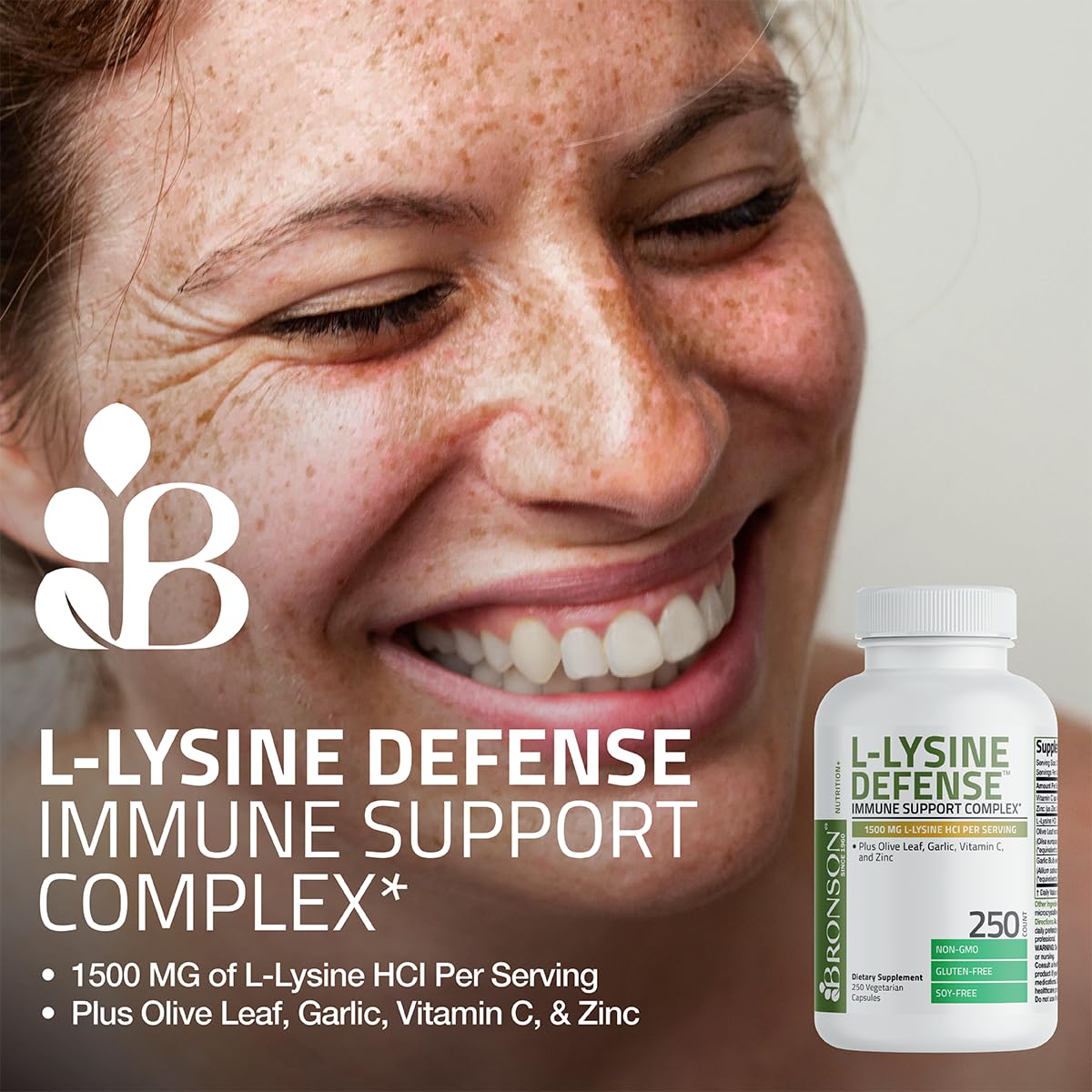 Bronson L-Lysine Defense olive leaf close-up for natural immune support