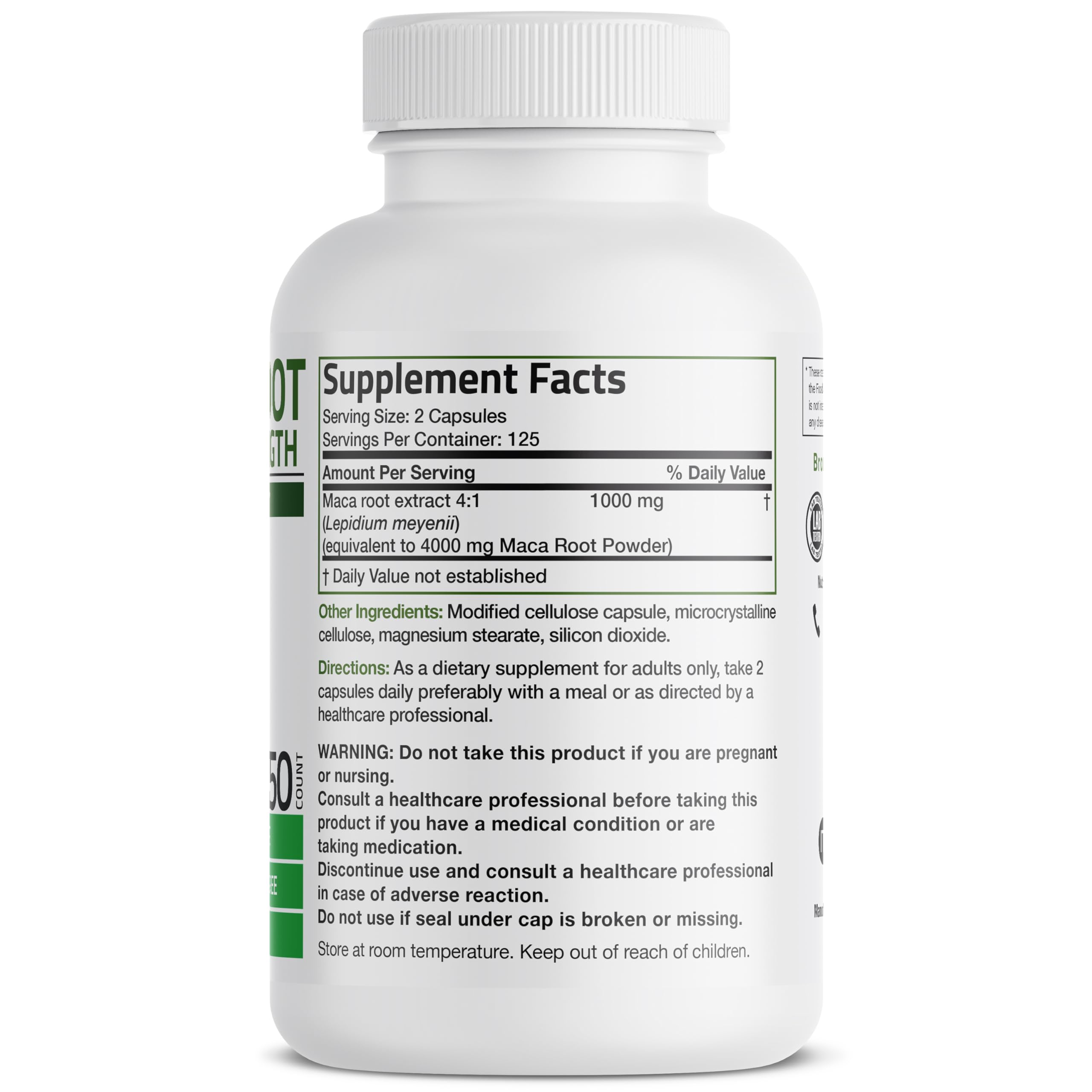 Bronson Maca Root Extra capsules close-up for easy daily use.