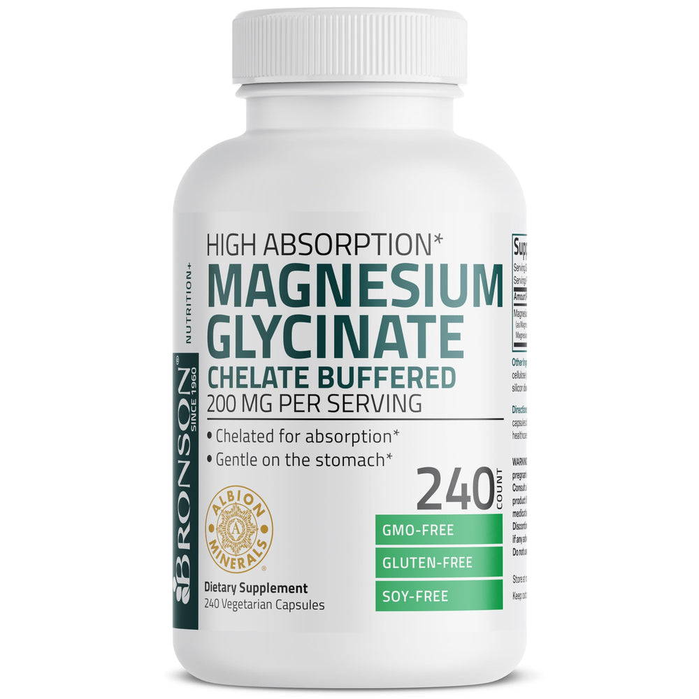 Bronson Magnesium Glycinate bottle on kitchen counter for routine wellness.
