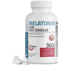 Bronson Melatonin fast-dissolve cherry bottle supports quick nightly use.