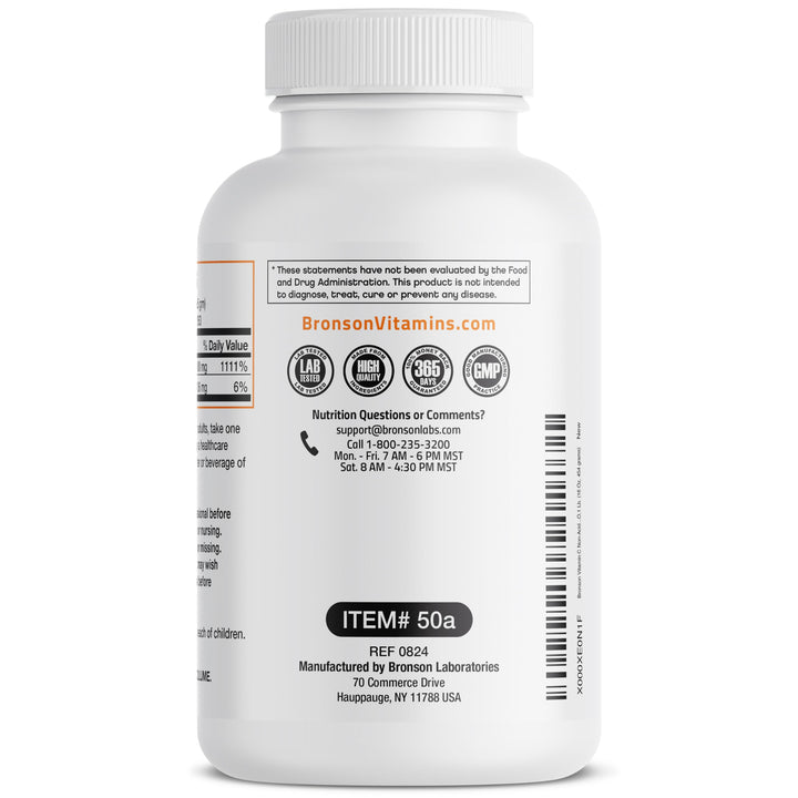 Bronson non-GMO vitamin C powder packaging shows clean ingredients.
