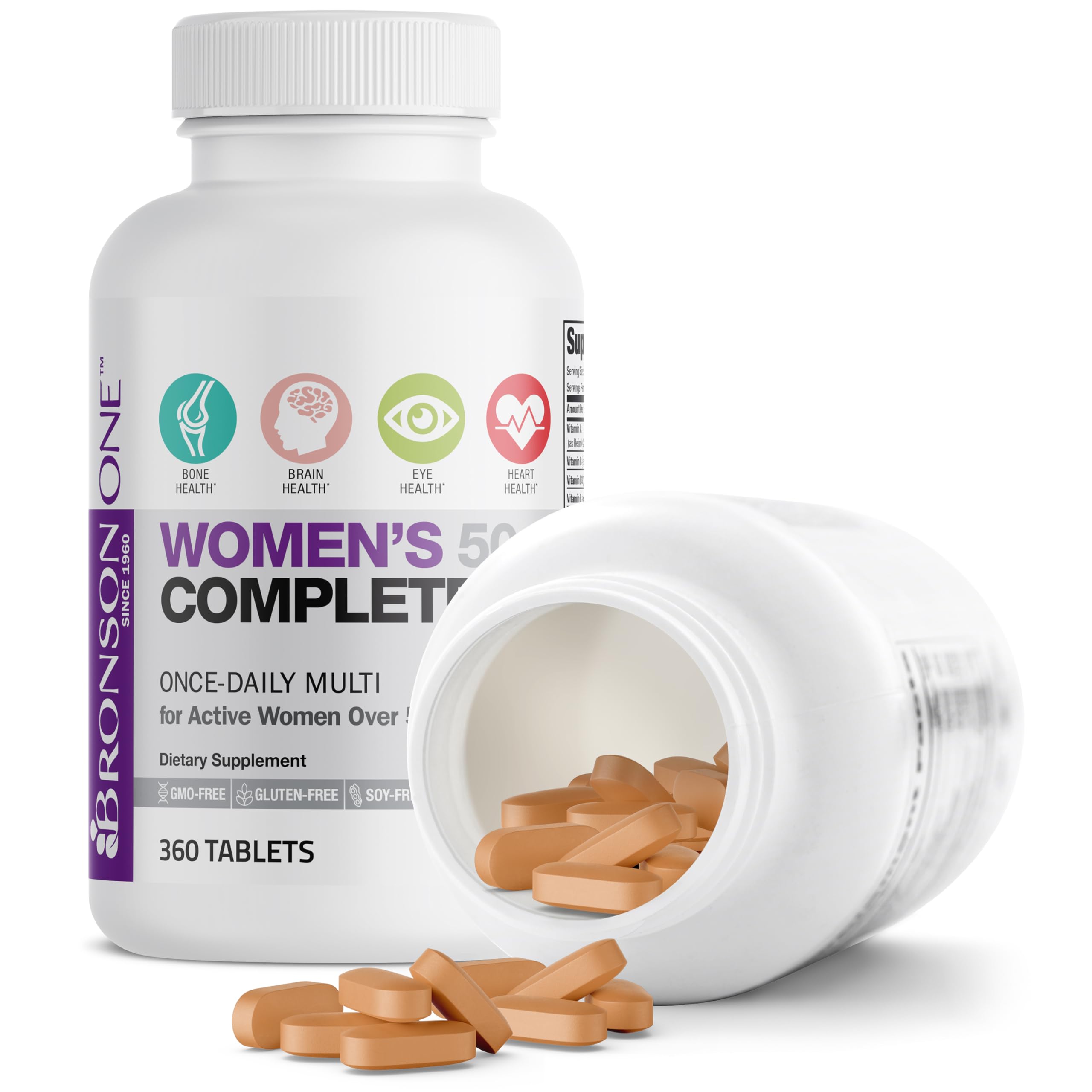 Bronson ONE Daily 50+ ingredients panel highlights vitamins