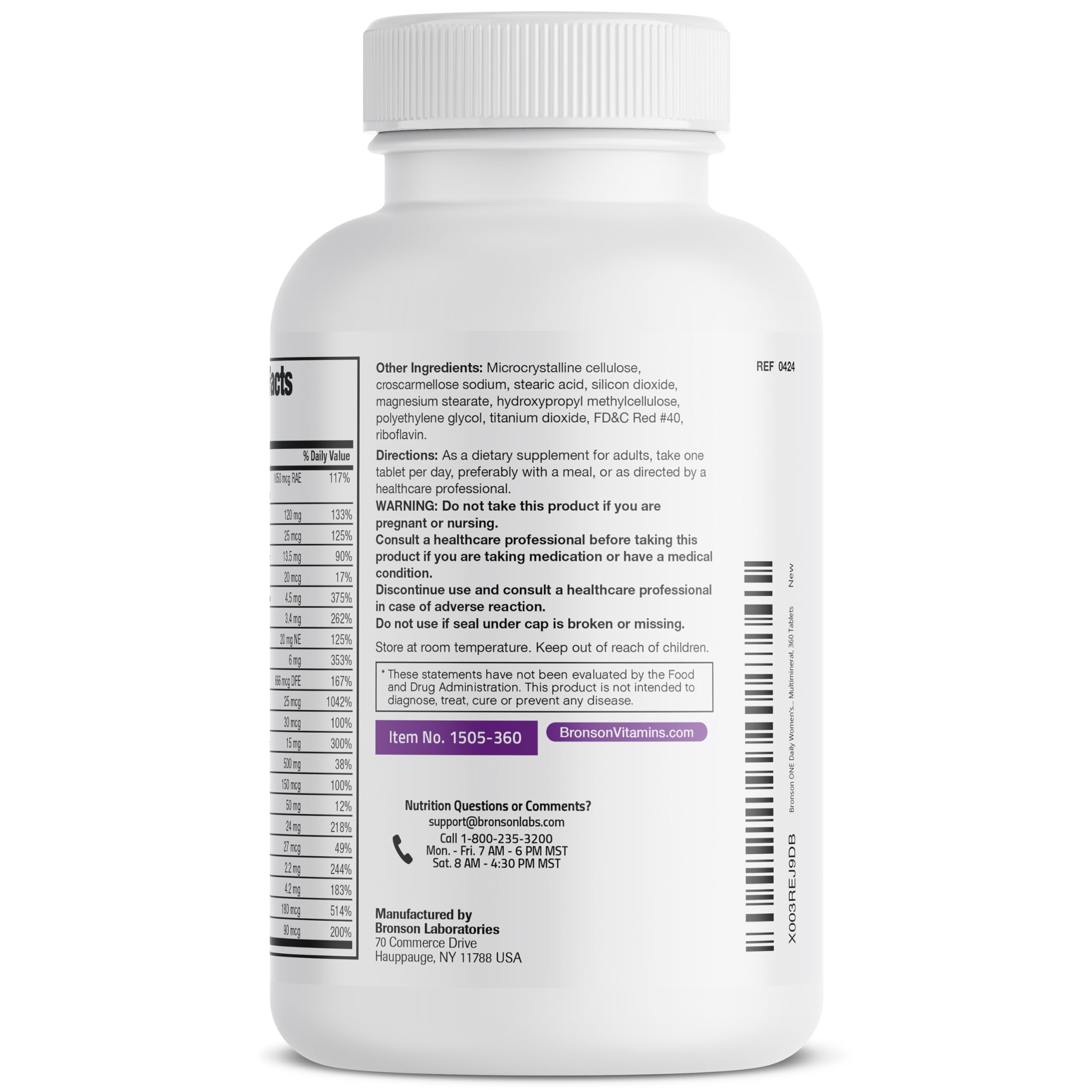 Bronson ONE Daily 50+ supplement facts label details