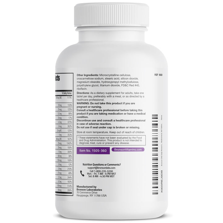 Bronson ONE Daily 50+ supplement facts label details