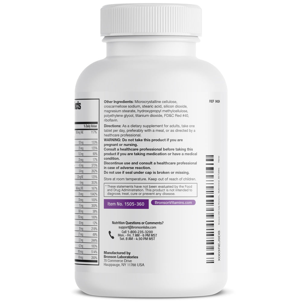 Bronson ONE Daily 50+ supplement facts label details