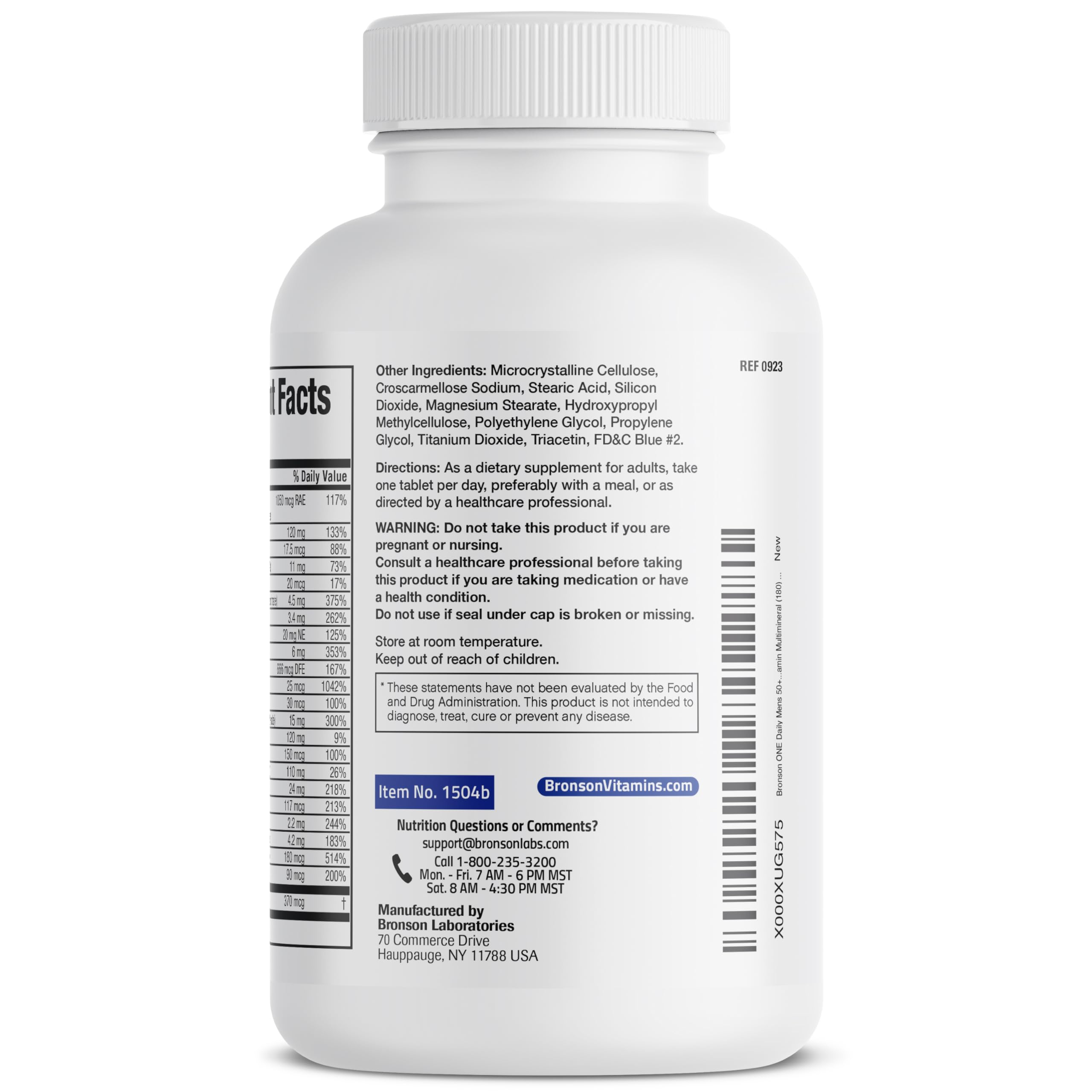 Bronson One Daily ingredients list detail on the label.