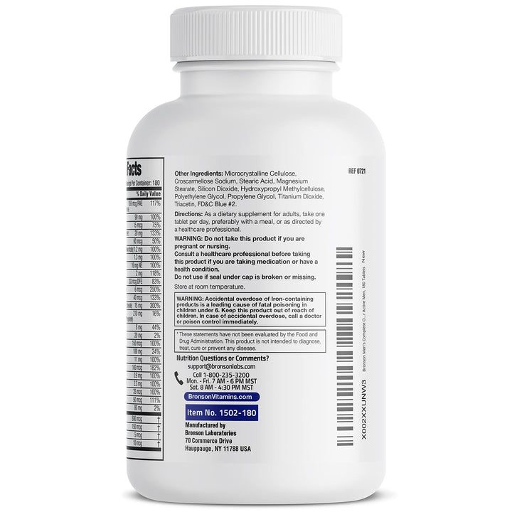 Bronson ONE nutrition facts panel close-up for complete minerals