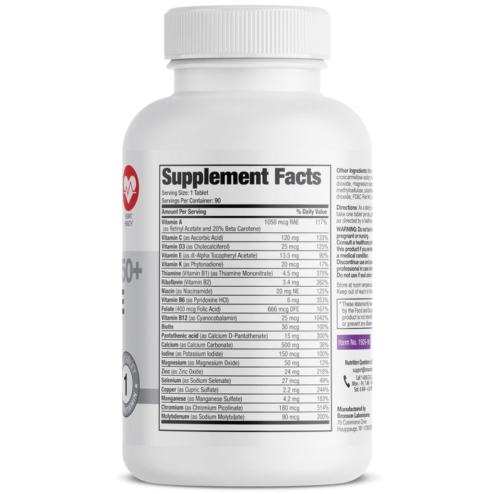 Bronson ONE Daily Women's 50+ tablets for easy once-daily nutrition