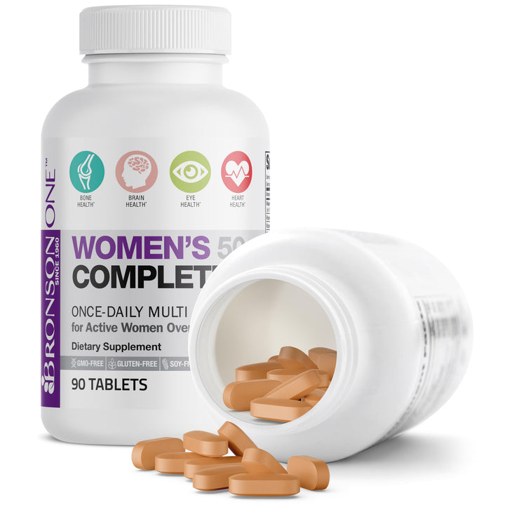 Bronson ONE Daily Women's 50+ vitamins on desk suggest daily routine