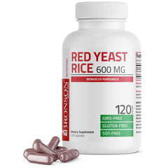 Bronson Red Yeast Rice bottle cap with capsules for daily wellness.