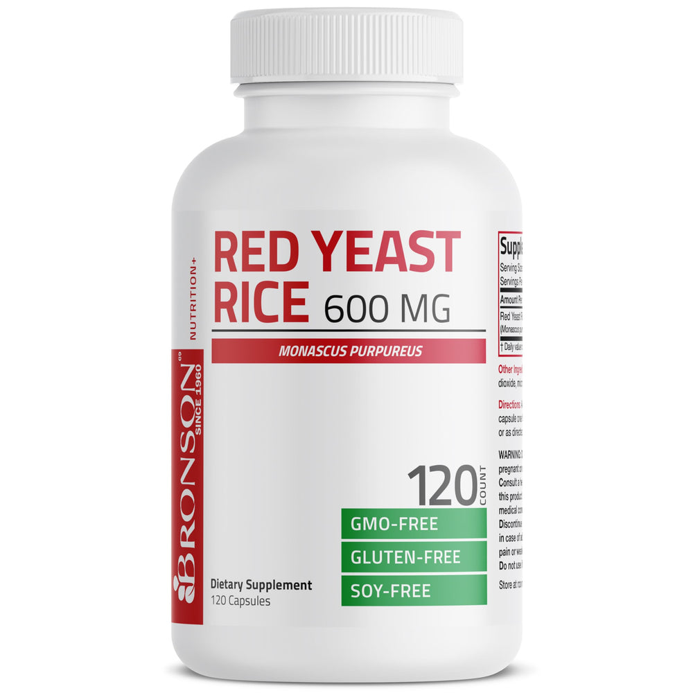 Bronson Red Yeast Rice capsules lined up to show dosage.