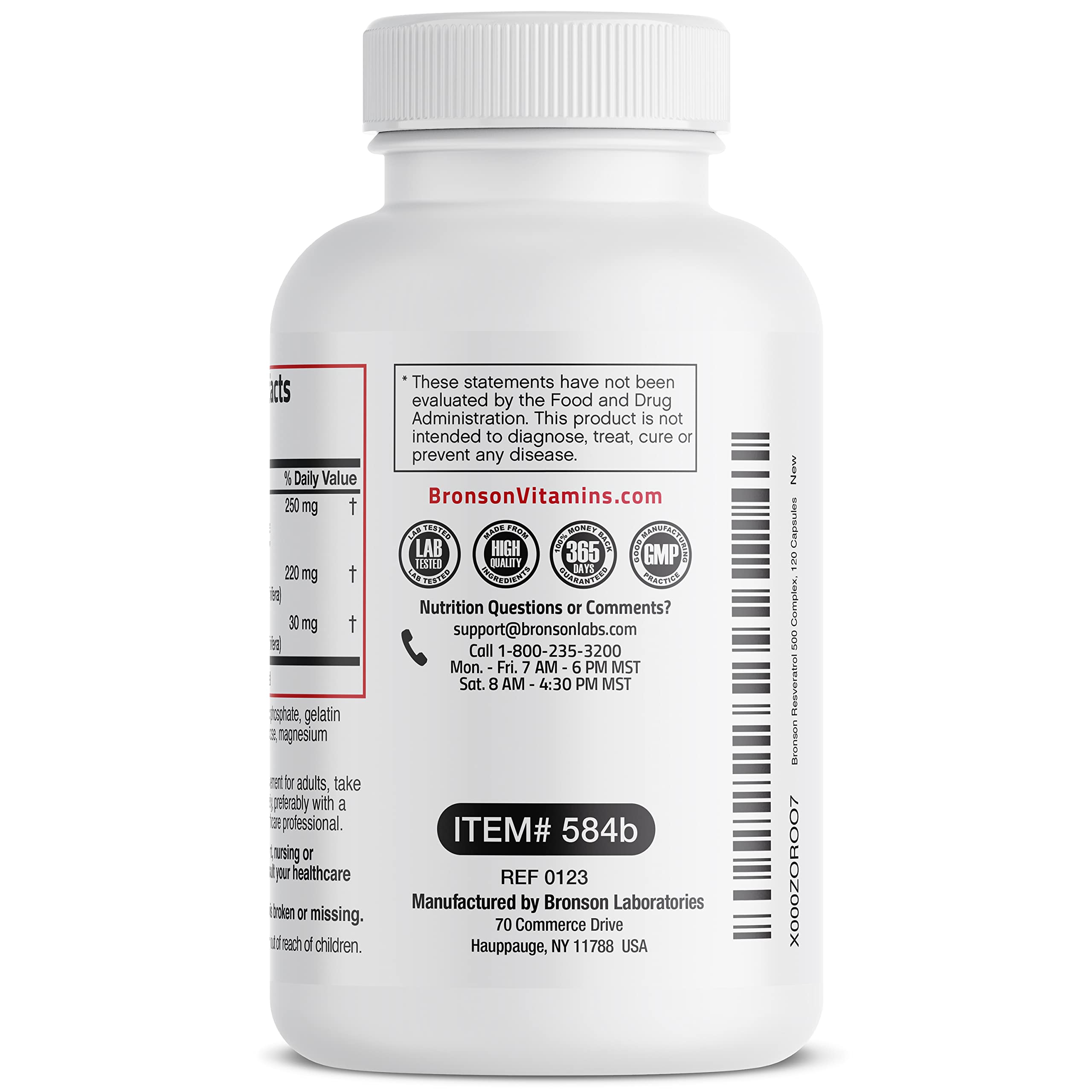 Bronson Resveratrol 500 daily-use scenario with bottle and glass.