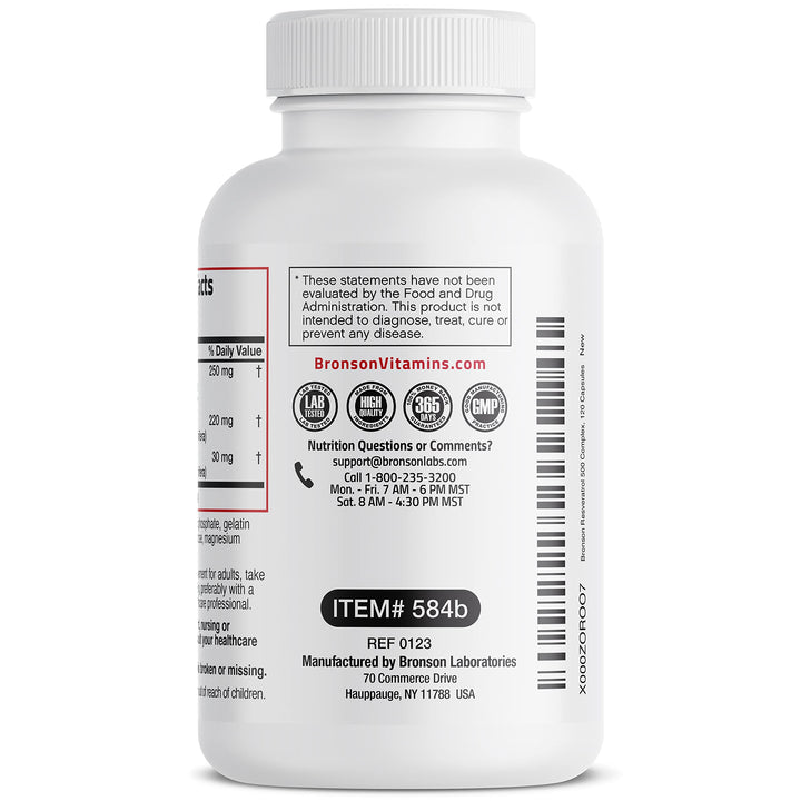 Bronson Resveratrol 500 daily-use scenario with bottle and glass.