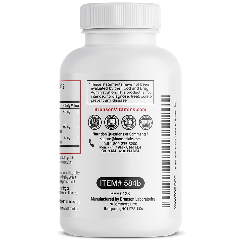 Bronson Resveratrol 500 daily-use scenario with bottle and glass.